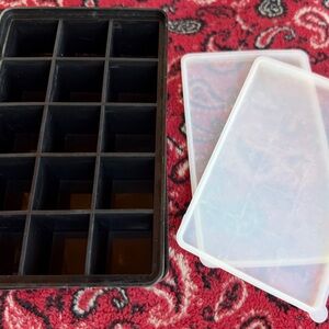 Black Plastic Compartment Organizer Tray with Clear Lids - Home Storage ice cube